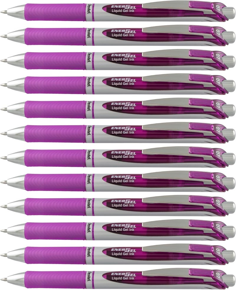Pentel EnerGel RTX Retractable Liquid Gel Pen, (0.7mm), Medium Line, Metal Tip, Violet Ink, Box of 12 (BL77-V) - Image 1
